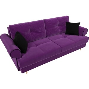 Прямой диван Лига Диванов Сплин микровельвет фиолетовый подушки черные