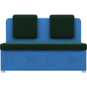 Кухонный прямой диван АртМебель Маккон 2-х местный велюр зеленый/голубой
