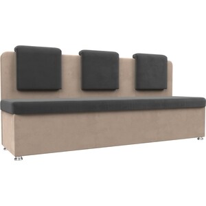 Кухонный прямой диван АртМебель Маккон 3-х местный велюр серый/бежевый артмебель угловой диван клайд микровельвет бежевый правый угол
