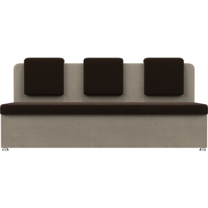 Кухонный прямой диван АртМебель Маккон 3-х местный микровельвет коричневый/бежевый
