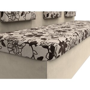 Кухонный прямой диван АртМебель Маккон 3-х местный рогожка на флоке вельвет бежевый