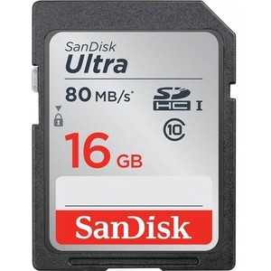 Карта памяти Sandisk Ultra SDHC 16GB 80MB/s Class 10 UHS-I (SDSDUNC-016G-GN6IN) карта памяти kingston micro sdhc 16gb canvas select plus uhs i u1 a1 adp 100 10 mb s
