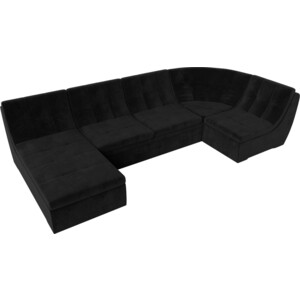 Модульный диван Лига Диванов Холидей велюр черный П-образный