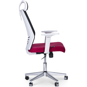 Кресло офисное NORDEN Престиж белый пластик/черная сетка/вишневая ткань
