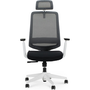 Кресло офисное NORDEN Лондон офис white plastic/ белый пластик/серая сетка/черная ткань
