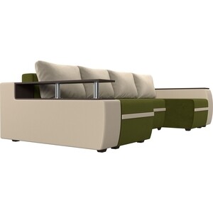П-образный диван АртМебель Ричмонд микровельвет зеленый экокожа бежевый