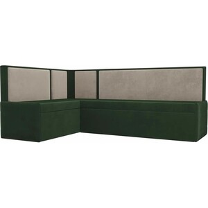 Кухонный угловой диван АртМебель Кристина велюр зеленый/бежевый левый угол диван угловой мебелико сенатор микровельвет зеленый правый