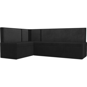 Кухонный угловой диван АртМебель Кристина велюр черный/серый левый угол 3 местный диван темно серый ткань