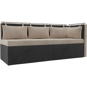 Кухонный угловой диван АртМебель Метро велюр бежевый/серый правый угол 3 местный диван темно серый ткань