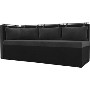 Кухонный угловой диван АртМебель Метро велюр серый/черный левый угол 3 местный диван темно серый ткань
