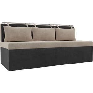 Кухонный прямой диван АртМебель Метро велюр бежевый/серый 3 местный диван темно серый ткань