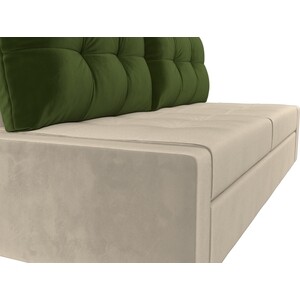 Прямой диван Лига Диванов Мартин микровельвет бежевый подушки зеленый