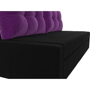 Прямой диван Лига Диванов Мартин микровельвет черный подушки фиолетовый