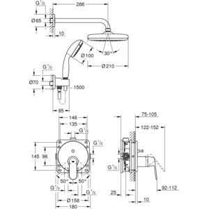 Душевая система Grohe Eurosmart Cosmopolitan с верхним душем, хром (25219001)