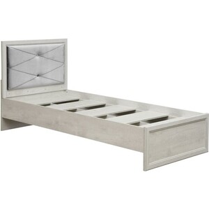 Кровать одинарная с настилом Олимп 32.23 сохо 90 бетон пайн белый / профиль бетон пайн белый патина / ткань велюр серый стол журнальный мебелик шеффилд белый бетон п0002799