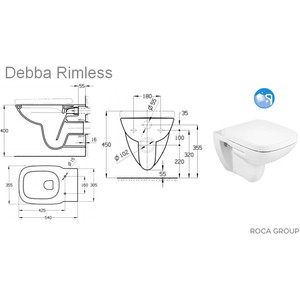 Комплект унитаза Roca Debba ПЭК с инсталляцией, тонкое сиденье микролифт (893104970)