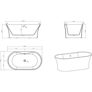 Акриловая ванна BelBagno 150x75 со смесителем, слив-перелив хром (BB201-1500-800, F7514100)