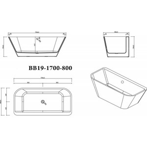 Акриловая ванна BelBagno 170x80 со сливом-переливом хром (BB19-1700-800, BB39-OVF-CRM)