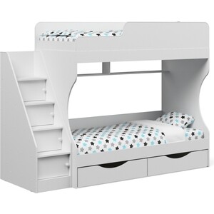 Двухъярусная кровать Капризун 6 белая с ящиками кровать чердак со шкафом капризун 9 р441 белый