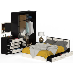 Комплект мебели СВК Сакура спальня № 1 кровать 160x200, комод с зеркалом, тумба, шкаф-купе 150, венге/дуб лоредо (1670036)