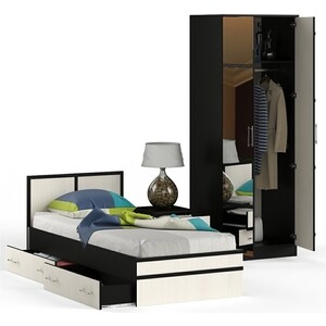 Комплект мебели СВК Сакура спальня № 2 кровать 90x200, тумба, шкаф 80, венге/дуб лоредо (1670037)