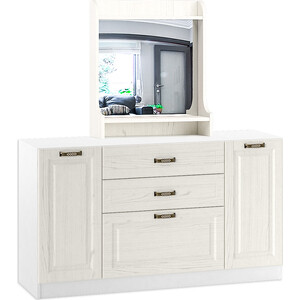 Комплект мебели Моби Ливерпуль комод + 10.118 с зеркалом ясень ваниль/белый