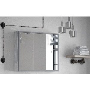 Зеркальный шкаф Corozo Айрон 90 серый/арт (SD-00000281)