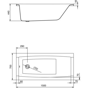 Акриловая ванна Santek Санторини 150х70 каркас, слив-перелив (1WH302497, 1WH302499)