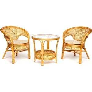 Террасный комплект (стол со стеклом + 2 кресла) TetChair Pelangi ротанг Honey (мед) стол tetchair wd 06 oak