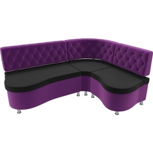 Кухонный угловой диван АртМебель Вегас микровельвет черный фиолетовый правый угол