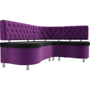 Кухонный угловой диван АртМебель Вегас микровельвет черный фиолетовый правый угол