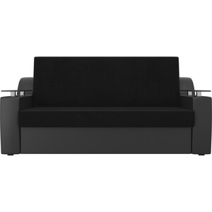 Прямой диван аккордеон АртМебель Сенатор велюр черный экокожа черный (160)