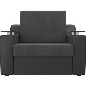 Кресло-кровать аккордеон АртМебель Сенатор велюр серый экокожа черный (80)