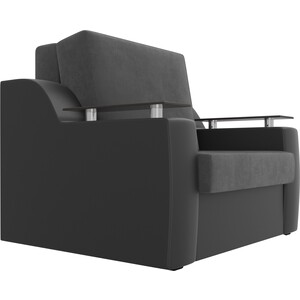 Кресло-кровать аккордеон АртМебель Сенатор велюр серый экокожа черный (80)