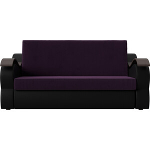 Прямой диван АртМебель Меркурий велюр фиолетовый экокожа черный (160)