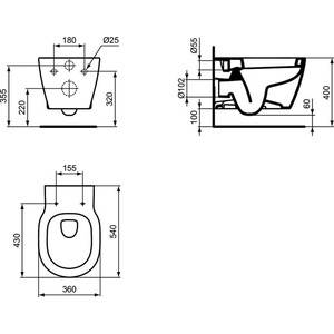 Унитаз подвесной безободковый Ideal Standard Rimless с сиденьем-микролифт (E822301)