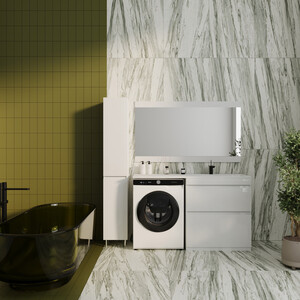 Мебель для ванной Style line Даллас Люкс 78 (140R) напольная, под стиральную машину, белая