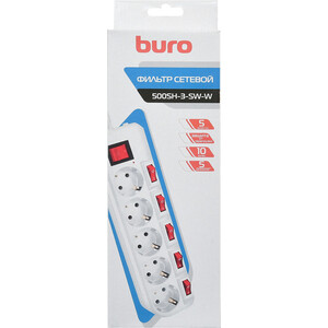 Сетевой фильтр Buro 500SH-3-SW-W 3м (5 розеток) белый