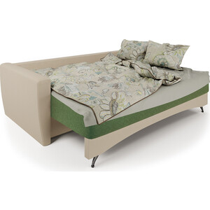 Диван-кровать Шарм-Дизайн Опера 130 экокожа беж и зеленая рогожка
