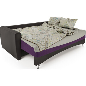 Диван-кровать Шарм-Дизайн Опера 150 экокожа шоколад и фиолетовая рогожка
