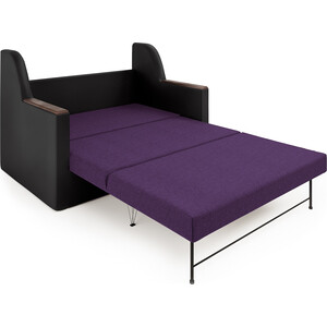 Диван-кровать Шарм-Дизайн Дуэт экокожа черный и фиолетовая рогожка