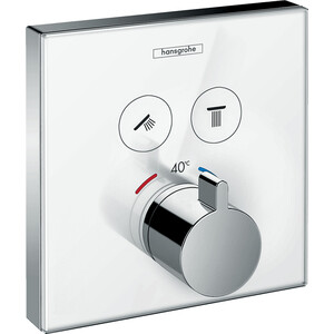 Термостат для ванны Hansgrohe ShowerSelect Glass с механизмом, белый/хром (15738400, 1800180) walk in shower wall 100x195 cm esg glass white