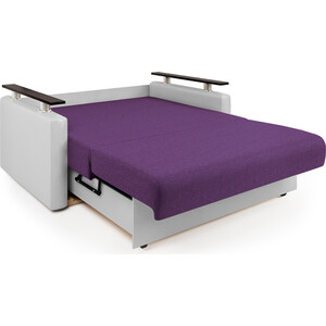Диван-кровать Шарм-Дизайн Шарм 100 фиолетовая рогожка и экокожа белая