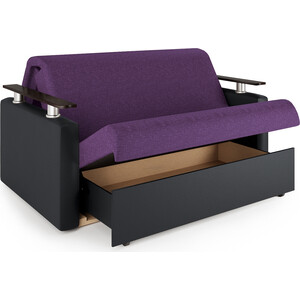 Диван-кровать Шарм-Дизайн Шарм 100 фиолетовая рогожка и черная экокожа