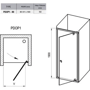 Душевая дверь Ravak Pivot PDOP1-90 стекло прозрачное, профиль черный (03G70300Z1)