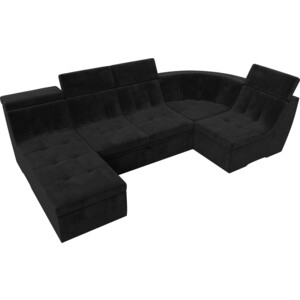 П-образный модульный диван Лига Диванов Холидей Люкс велюр черный