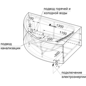 Акриловая ванна Radomir Альбена 170х120 левая, с каркасом, подголовником, фронтальной панелью, сливом-переливом (1-01-2-1-1-015К)