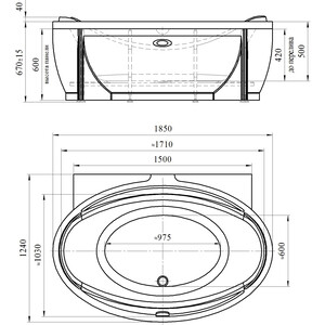 Акриловая ванна Radomir Лагуна 185х125 с каркасом, фронтальной панелью, сливом-переливом (1-01-2-0-1-026К)