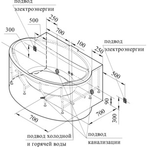 Акриловая ванна Radomir Лагуна 185х125 с каркасом, фронтальной панелью, сливом-переливом (1-01-2-0-1-026К)
