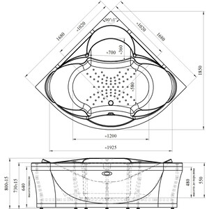 Акриловая ванна Radomir Филадельфия 170х170 с каркасом, фронтальной панелью, сливом-переливом (1-01-2-0-1-042К)